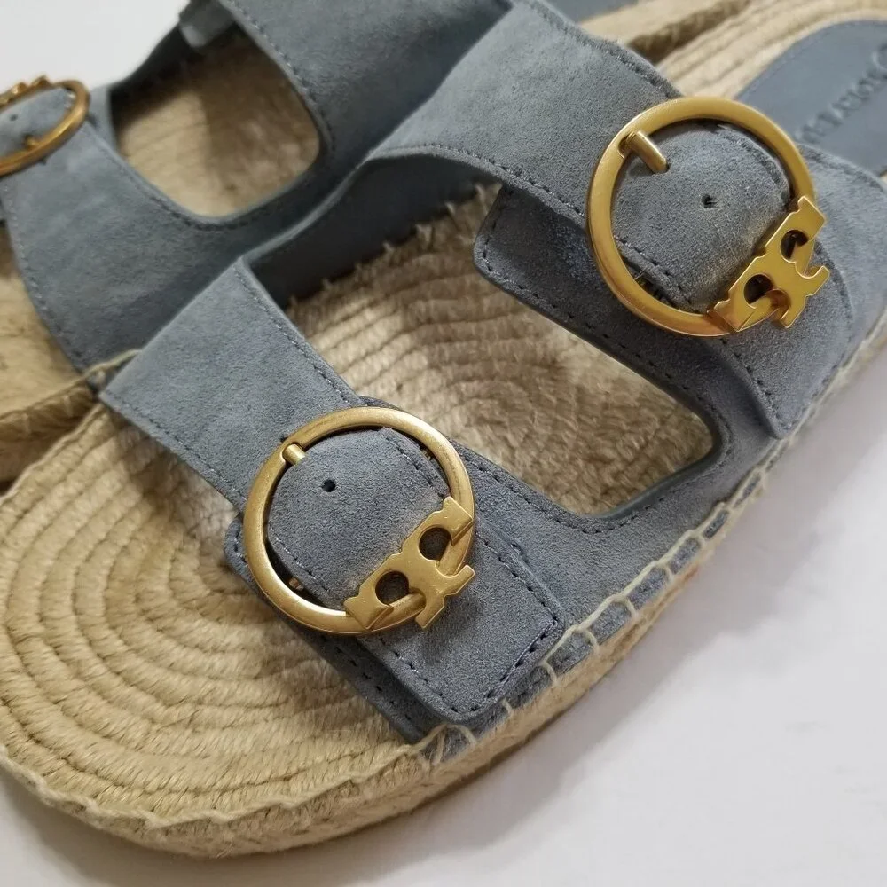 NWOB Tory‎ Burch Selby Two-Band Espadrille Slide Sandal in Blue Calla